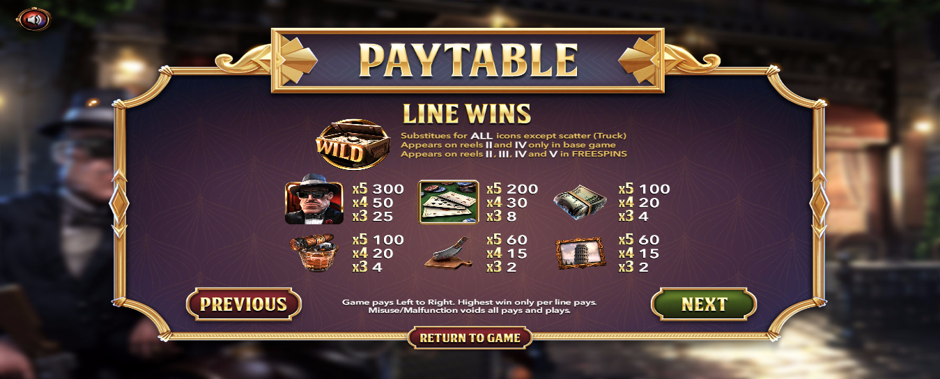 Paytable Line Wins